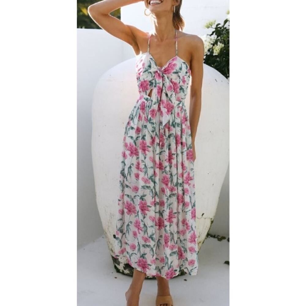 NWT Here Comes the Sun Beige Pink Floral Dress Sz. US M